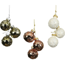 Tre uppsättningar julgranskulor med upphängning