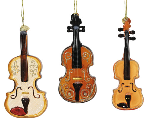 Julgranshänge instrument glas brun blandade utföranden Tre hängande fioler som julgransdekorationer