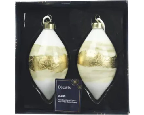 Set med två julgranskulor i glas med bladguldsdekor