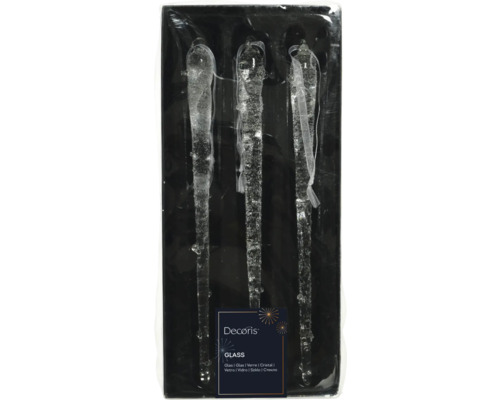 Julgranshänge istapp glas frostad silver 3-pack Tre glasdroppar som julgransdekorationer i förpackning