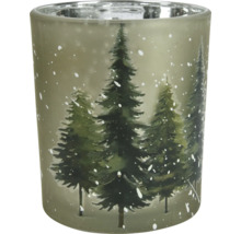 Värmeljushållare i glas med granmotiv