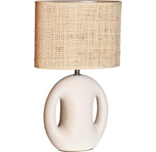 Bordslampa med rottinglampskärm och keramisk fot