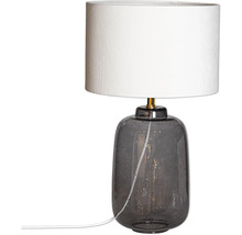 Bordslampa med grå glasfot och lampskärm