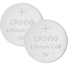 Två CR2450 litiumknappcellsbatterier med 3V