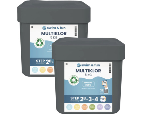Klortabletter SWIM&FUN MultiKlor Maxi Tab 200g 10kg Swim and Fun Multiklor 5 kg poolkemi behållare