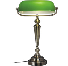 Bordslampa med grön skärm och mässingsfot