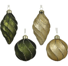 Fyra julgranskulor med spiralformad dekor