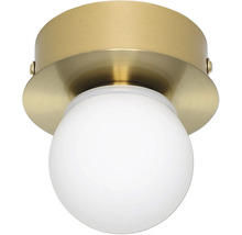 Taklampa med rund, vit glaskupa och fäste