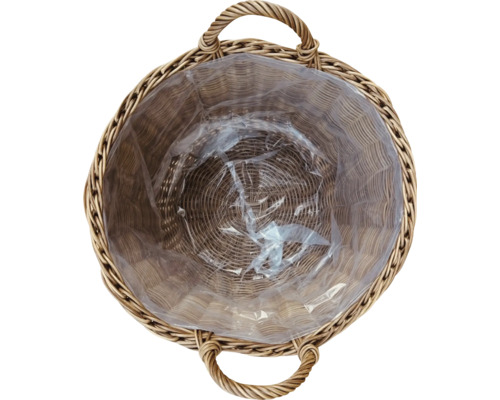 Flätad planteringskorg med folie och handtag