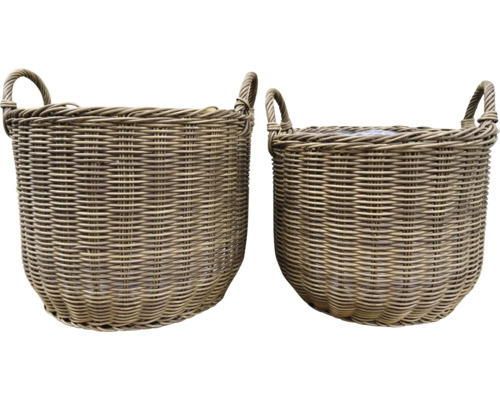 Två flätade korgar med handtag