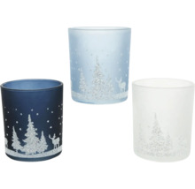 Värmeljushållare i glas med vintermotiv