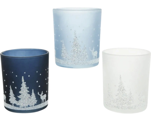 Värmeljushållare i glas med vintermotiv