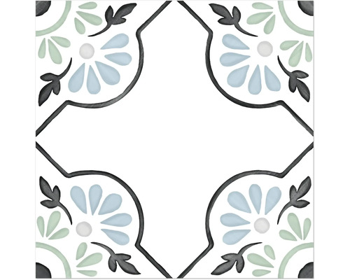 Klinker marockanskt Tanger Blue Petals vit blå matt 12,3x12,3x0,87 cm