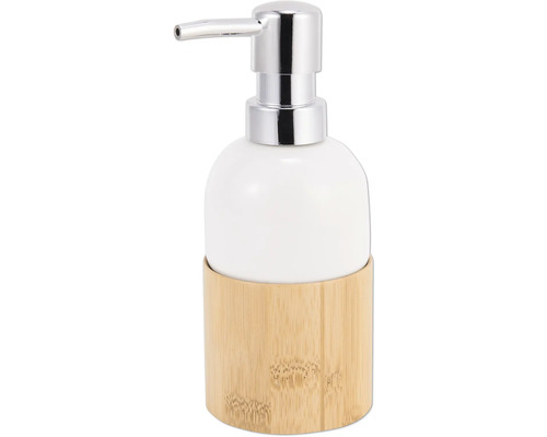 Tvålpump med bambubas och förkromad pumphuvud