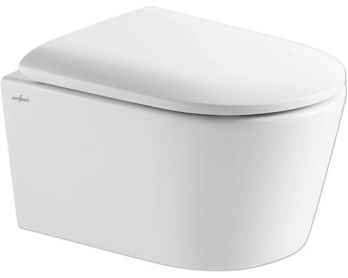 Vägghängd toalett JUNGBORN One vit blank mjukstängning turbo-flush nanoeffekt Vägghängd toalett med djup spoling och toalettsits från Jungborn