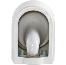 Inre vy av en vit vägghängd toalett