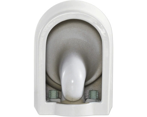 Inre vy av en vit vägghängd toalett