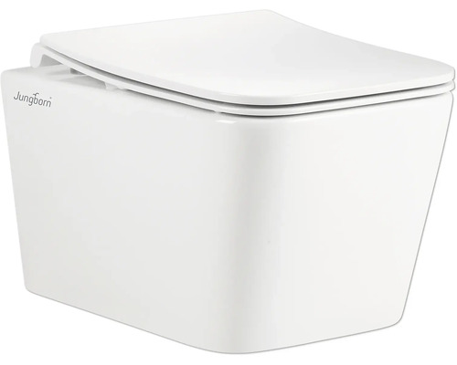 Vägghängd toalett JUNGBORN Three vit blank med mjukstängning nanoeffekt och Turbo Flush Vägghängd toalett med djup spolning av sanitetskeramik