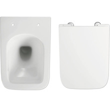 Vägghängd toalett med djup spolning och toalettlock