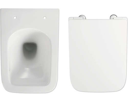 Vägghängd toalett med djup spolning och toalettlock