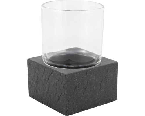 Ljusstake med stenfot och glasöverdel