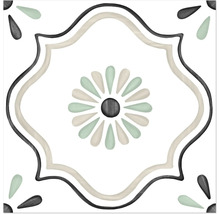 Klinker marockanskt Tanger Sand Flower vit grön sandbeige matt 12,3x12,3x0,87 cm