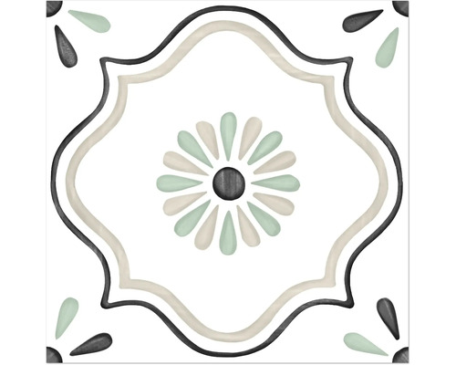 Klinker marockanskt Tanger Sand Flower vit grön sandbeige matt 12,3x12,3x0,87 cm