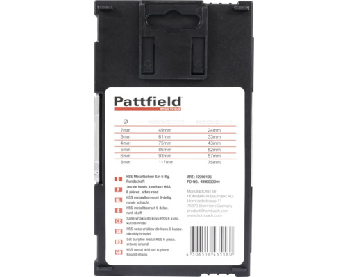 Pattfield HSS metallborrset 6 delar runt skaft