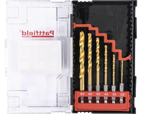 Patta Ergo Tools borrsats med olika storlekar i plastlåda