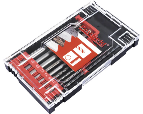 Borrsats i en genomskinlig förvaringslåda