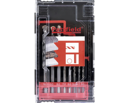 Pattfield stenborrsats i transparent förpackning med olika storlekar.