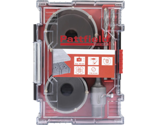 Pattfield borrsats för hålsågar i transparent förpackning