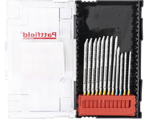 Pattfield sticksågblad set för trä och metall i förvaringslåda