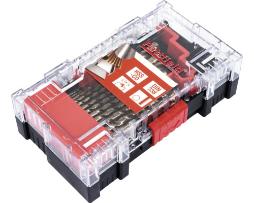 Borrsats i transparent förvaringslåda