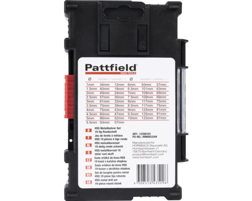 Pattfield metallborrset, 19 delar runt skaft