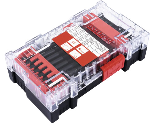 Partfield bitsats i en transparent förvaringslåda