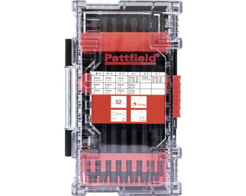 Pattfield bitsats i genomskinlig förvaringslåda