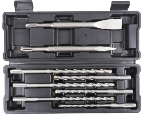 Borhammare mejselsats i en svart förvaringslåda