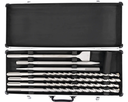 Mejsel- och borrset för borrhammare i verktygslåda