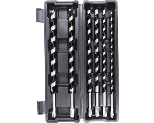 Set träborrar i en plastlåda