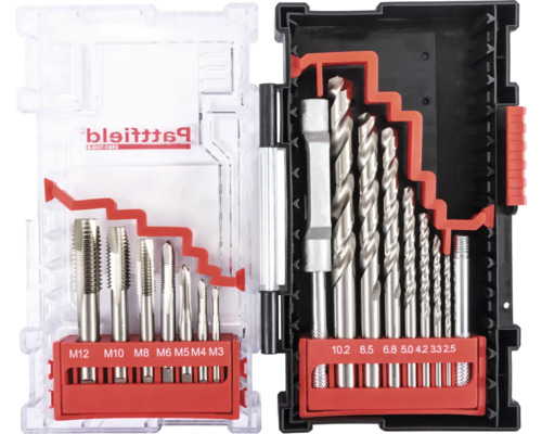 Borrsats och gängtappssats i transparent låda