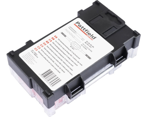 Pattfield gängskärande verktygssats, 15 delar med runt skaft i verktygslåda