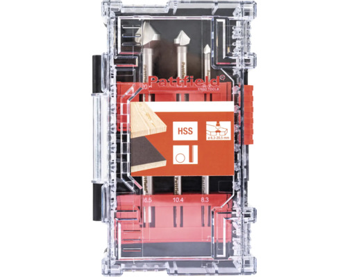 Pattfield försänkare set i transparent förvaringslåda