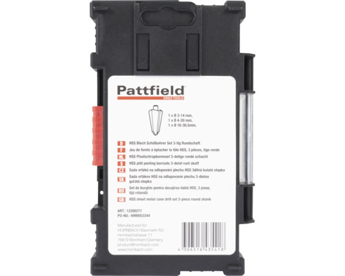 Pattfield HSS plåt peeling borrsats, 3-delat runt skaft
