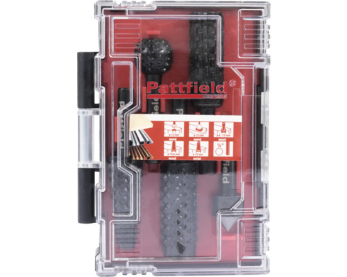 Pattfield frässet för trä och metall i transparent fodral