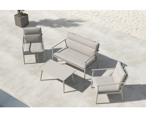 Utemöbelset med två stolar, en bänk och ett bord för utomhusbruk