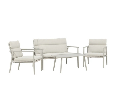 Trädgårdsmöbelset med soffa, två stolar och bord