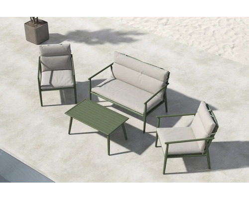 Utemöbelset med två stolar, en bänk och ett bord för utomhusbruk