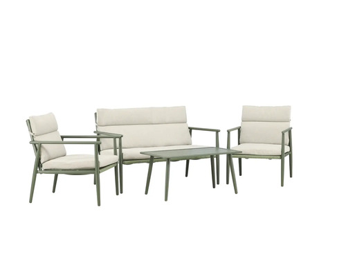 Trädgårdsmöbelset med soffa, två fåtöljer och bord