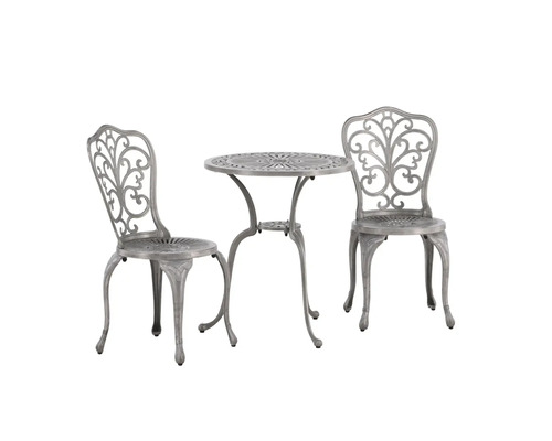 Trädgårdsbordset i metall med två stolar